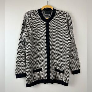 Vintage Chevron Pattern Alpaca Wool Sweater Cardigan L Peru